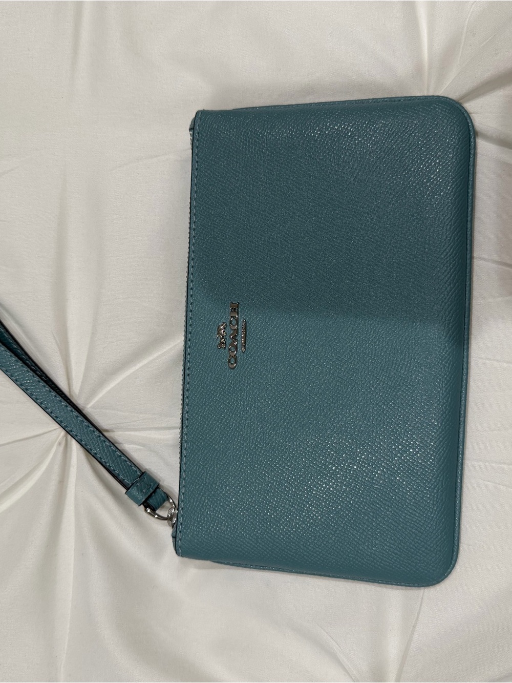 Coach Teal Leather Wristlet Clutch with Detachable Strap